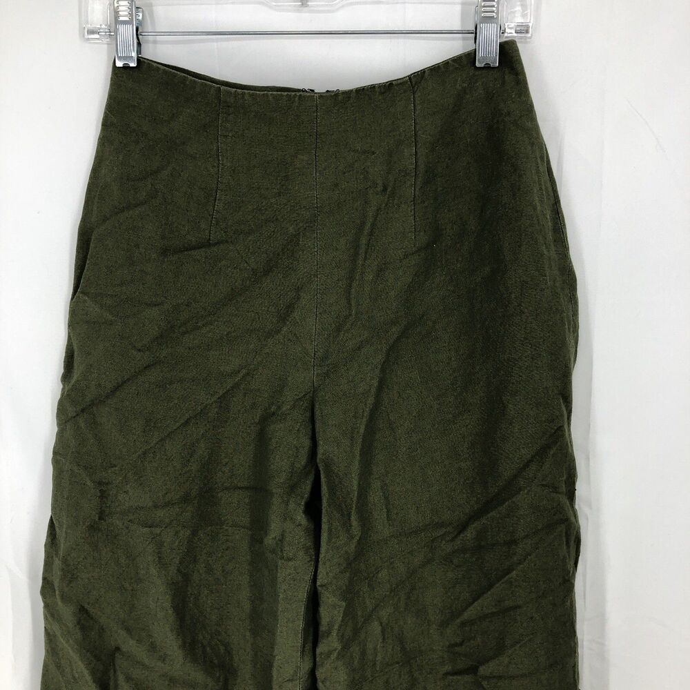 Ann Taylor Olive Green Linen Rayon Back Zip Lined Cropped Pants 4 (26x23) USA